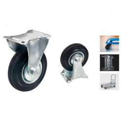Tradineur - Rueda fija para muebles, goma y hierro, incluye placa de montaje, rueda de transporte para cargas pesadas, industria