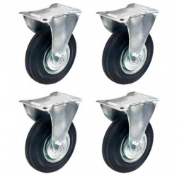 Tradineur - Pack de 4 ruedas fijas para muebles, goma y hierro, incluyen placa de montaje, rueda de transporte para cargas pesad