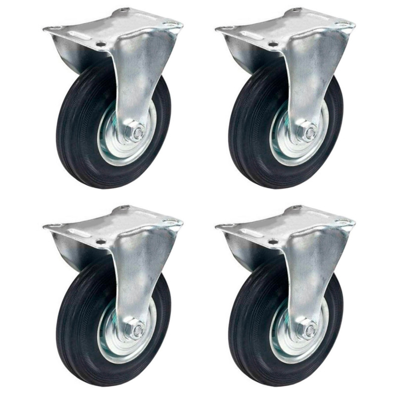 Tradineur - Pack de 4 ruedas fijas para muebles, goma y hierro, incluyen placa de montaje, rueda de transporte para cargas pesad Tradineur - Pack de 4 ruedas fijas para muebles, goma y hierro, incluyen placa de montaje, rueda de transporte para cargas pesad