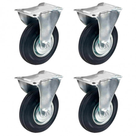 Tradineur - Pack de 4 ruedas fijas para muebles, goma y hierro, incluyen placa de montaje, rueda de transporte para cargas pesad