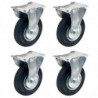 Tradineur - Pack de 4 ruedas fijas para muebles, goma y hierro, incluyen placa de montaje, rueda de transporte para cargas pesad