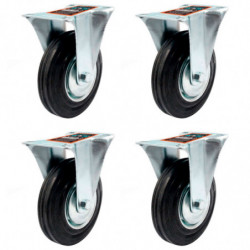 Tradineur - Pack de 4 ruedas fijas para muebles, goma y hierro, incluyen placa de montaje, rueda de transporte para cargas pesad