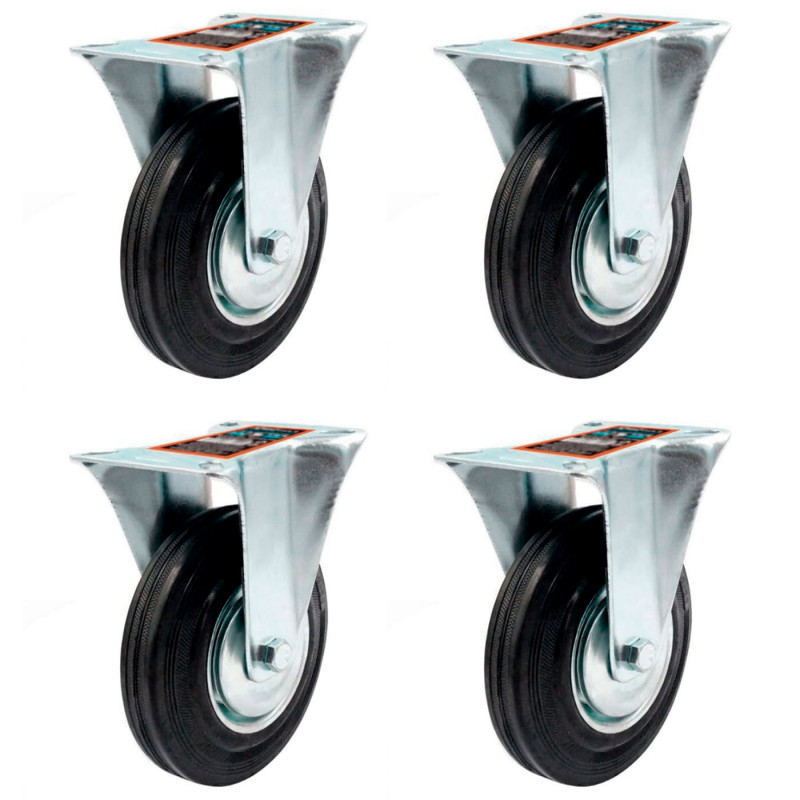 Tradineur - Pack de 4 ruedas fijas para muebles, goma y hierro, incluyen placa de montaje, rueda de transporte para cargas pesad Tradineur - Pack de 4 ruedas fijas para muebles, goma y hierro, incluyen placa de montaje, rueda de transporte para cargas pesad