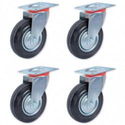 Tradineur - Pack de 4 ruedas giratorias para muebles, goma y hierro, incluyen placa de montaje, rueda de transporte para cargas