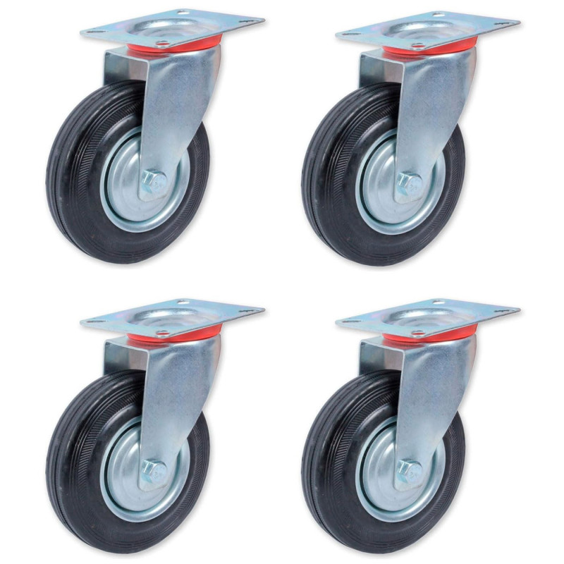 Tradineur - Pack de 4 ruedas giratorias para muebles, goma y hierro, incluyen placa de montaje, rueda de transporte para cargas Tradineur - Pack de 4 ruedas giratorias para muebles, goma y hierro, incluyen placa de montaje, rueda de transporte para cargas