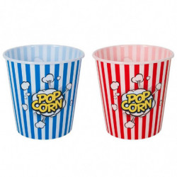 Tradineur - Pack de 2 cubos de palomitas de plástico a rayas, recipiente reutilizable para cine en casa, fiestas, celebraciones