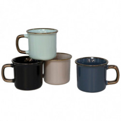 Tradineur - Pack de 4 Tazas Mug Modelo Regina - Fabricado en cerámica - Ideal para café e infusiones - Apta para lavavajillas y