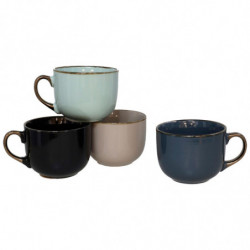 Tradineur - Pack de 4 Tazas Mug Modelo Regina - Fabricado en cerámica - Ideal para café e infusiones - Apta para lavavajillas y