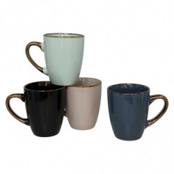 Tradineur - Pack de 4 Tazas Mug Modelo Regina - Fabricado en cerámica - Ideal para café e infusiones - Apta para lavavajillas y