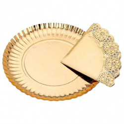 Tradineur - Pack de 6 bandejas redondas de cartón con blonda, fuente reciclable para pasteles con encaje de papel, decoración de