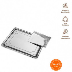 Tradineur - Pack de 6 bandejas rectangulares de cartón con blonda, fuente reciclable para pasteles con encaje de papel, decoraci