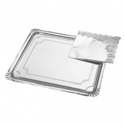 Tradineur - Pack de 6 bandejas rectangulares de cartón con blonda, fuente reciclable para pasteles con encaje de papel, decoraci