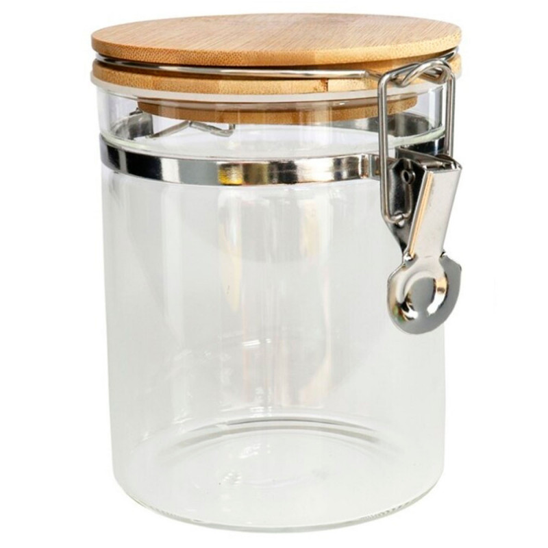 Tradineur - Tarro de vidrio borosilicato con tapa de bambú y cierre metálico, bote hermético, frasco, recipiente para guardar pa Tradineur - Tarro de vidrio borosilicato con tapa de bambú y cierre metálico, bote hermético, frasco, recipiente para guardar pa