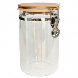 Tradineur - Tarro de vidrio borosilicato con tapa de bambú y cierre metálico, bote hermético, frasco, recipiente para guardar pa