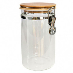 Tradineur - Tarro de vidrio borosilicato con tapa de bambú y cierre metálico, bote hermético, frasco, recipiente para guardar pa