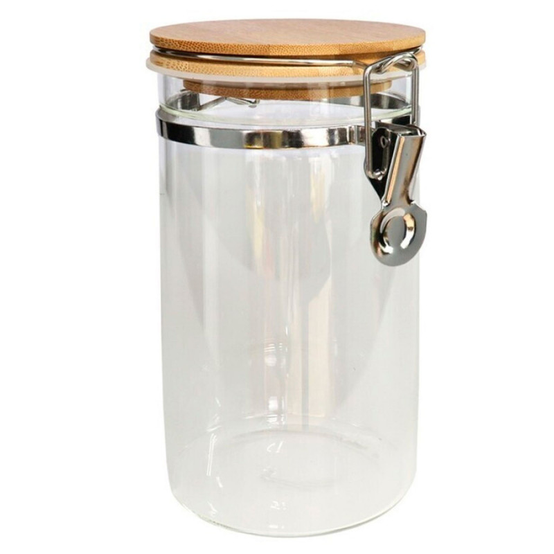 Tradineur - Tarro de vidrio borosilicato con tapa de bambú y cierre metálico, bote hermético, frasco, recipiente para guardar pa Tradineur - Tarro de vidrio borosilicato con tapa de bambú y cierre metálico, bote hermético, frasco, recipiente para guardar pa