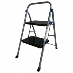 Tradineur - Escalera metálica plegable de 2 peldaños - Fabricado en Hierro - Soporta hasta un peso de 150 kg - Antideslizante -