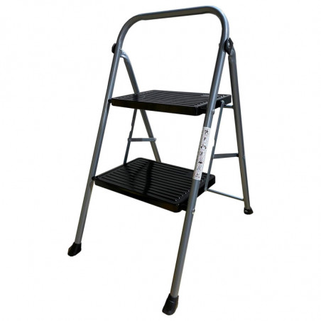 Tradineur - Escalera metálica plegable de 2 peldaños - Fabricado en Hierro - Soporta hasta un peso de 150 kg - Antideslizante -