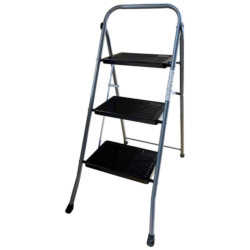 Tradineur - Escalera metálica plegable de 3 peldaños - Fabricado en Hierro - Soporta hasta un peso de 150 kg - Antideslizante - Tradineur - Escalera metálica plegable de 3 peldaños - Fabricado en Hierro - Soporta hasta un peso de 150 kg - Antideslizante -