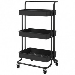 Tradineur - Carrito auxiliar con ruedas, 3 niveles, acero y plástico, camarera, estantería móvil de almacenamiento, baño, cocina