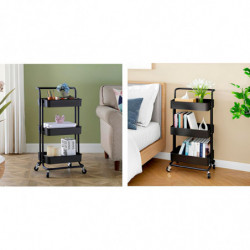 Tradineur - Carrito auxiliar con ruedas, 3 niveles, acero y plástico, camarera, estantería móvil de almacenamiento, baño, cocina