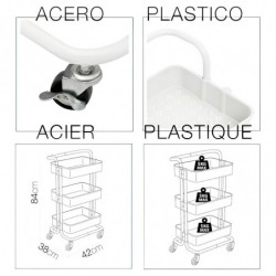 Tradineur - Carrito auxiliar con ruedas, 3 niveles, acero y plástico, camarera, estantería móvil de almacenamiento, baño, cocina