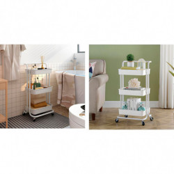 Tradineur - Carrito auxiliar con ruedas, 3 niveles, acero y plástico, camarera, estantería móvil de almacenamiento, baño, cocina