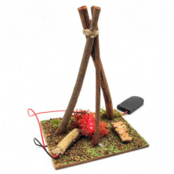 Tradineur - Fogata LED a pilas para Belén, resina, hoguera luminosa, fuego, figura, nacimiento, pesebre, Navidad, decoración tra