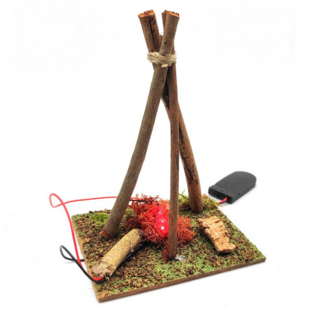 Tradineur - Fogata LED a pilas para Belén, resina, hoguera luminosa, fuego, figura, nacimiento, pesebre, Navidad, decoración tra