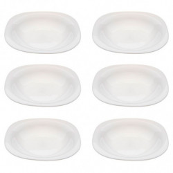 Tradineur - Pack de 6 platos hondos cuadrados, modelo Boreal, vidrio opal, extra resistentes, vajilla de cocina, aptos para lava