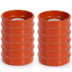 Tradineur - Pack de 12 cazuelas redondas de barro - Aptas para vitro y horno - Ideales para servir tapas y aperitivos - Ø 8 cm