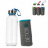 Tradineur - Pack de 2 botellas de vidrio con funda y asa, modelo Detox, cierre de rosca, llevar agua, deporte, gimnasio, camping