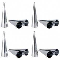 Tradineur - Pack de 12 moldes con forma de cono, acero inoxidable, canutillos para repostería, tubos, cuerno de crema, cañas, ca