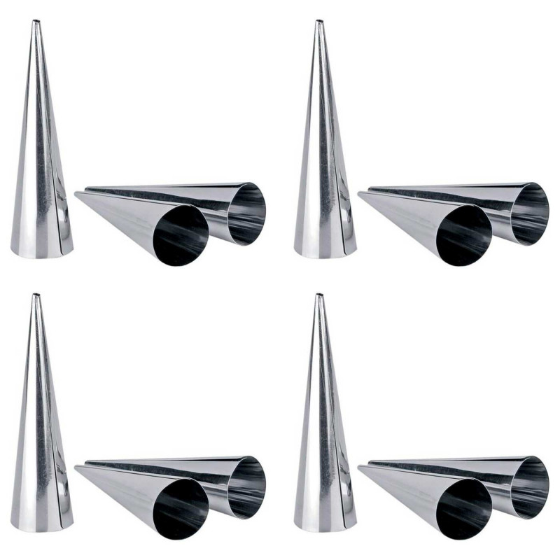 Tradineur - Pack de 12 moldes con forma de cono, acero inoxidable, canutillos para repostería, tubos, cuerno de crema, cañas, ca Tradineur - Pack de 12 moldes con forma de cono, acero inoxidable, canutillos para repostería, tubos, cuerno de crema, cañas, ca