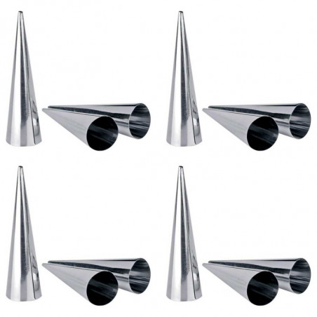 Tradineur - Pack de 12 moldes con forma de cono, acero inoxidable, canutillos para repostería, tubos, cuerno de crema, cañas, ca