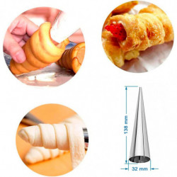 Tradineur - Pack de 12 moldes con forma de cono, acero inoxidable, canutillos para repostería, tubos, cuerno de crema, cañas, ca