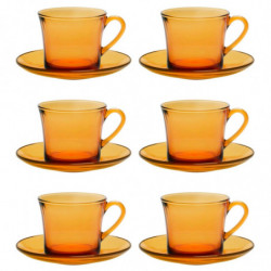 Tradineur - Set de 6 tazas de vidrio con plato, modelo Lys, tacitas para café, té, infusiones, diseño clásico, aptas para lavava