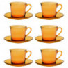 Tradineur - Set de 6 tazas de vidrio con plato, modelo Lys, tacitas para café, té, infusiones, diseño clásico, aptas para lavava