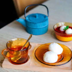 Tradineur - Set de 6 tazas de vidrio con plato, modelo Lys, tacitas para café, té, infusiones, diseño clásico, aptas para lavava
