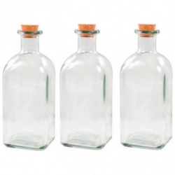 Tradineur - Pack de 3 botellas de vidrio, frascas con tapón de corcho, reutilizables, rellenables, licores, aceite, agua, vino,