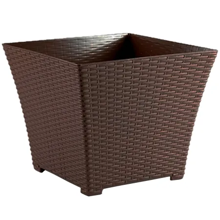 Tradineur - Maceta Rattan cuadrada de plástico, macetero, tiesto, recipiente para plantas, flores, balcón, terraza, jardín (Weng