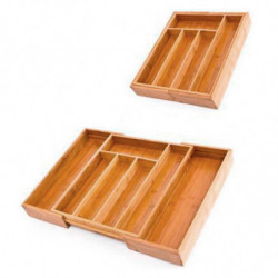 Tradineur - Cubertero, organizador de cubiertos de bambú extensible 5 a 7 compartimentos, bandeja, porta utensilios para cajón,