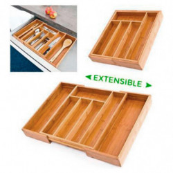 Tradineur - Cubertero, organizador de cubiertos de bambú extensible 5 a 7 compartimentos, bandeja, porta utensilios para cajón,