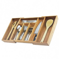 Tradineur - Cubertero, organizador de cubiertos de bambú extensible 5 a 7 compartimentos, bandeja, porta utensilios para cajón,