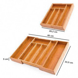 Tradineur - Cubertero, organizador de cubiertos de bambú extensible 5 a 7 compartimentos, bandeja, porta utensilios para cajón,