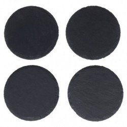 Tradineur - Pack de 4 posavasos redondos de pizarra natural, incluyen protección contra arañazos, servir bebidas, tapas, decorac