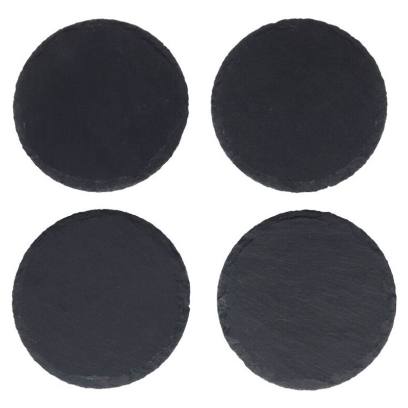 Tradineur - Pack de 4 posavasos redondos de pizarra natural, incluyen protección contra arañazos, servir bebidas, tapas, decorac Tradineur - Pack de 4 posavasos redondos de pizarra natural, incluyen protección contra arañazos, servir bebidas, tapas, decorac