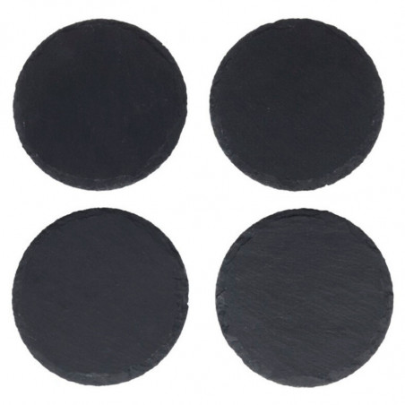 Tradineur - Pack de 4 posavasos redondos de pizarra natural, incluyen protección contra arañazos, servir bebidas, tapas, decorac