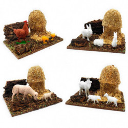 Tradineur - Pajar y animales para Belén, resina, figuras, nacimiento, pesebre, Navidad, decoración tradicional - 7 x 7,5 x 10,5