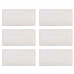 Tradineur - Pack de 6 bandejas rectangulares de cerámica, elegantes, vajilla de cocina, aptas para lavavajillas (Color marfil -